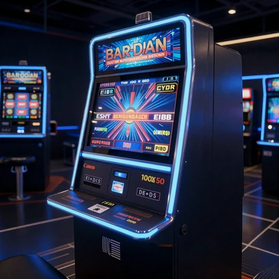 Gl&uuml;hender Slot-Automatenbildschirm mit blauer Beleuchtung im Casea Casino